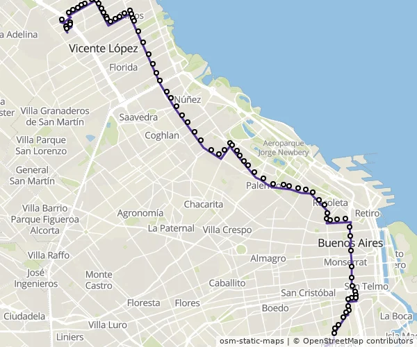 Mapa do itinerário da linha