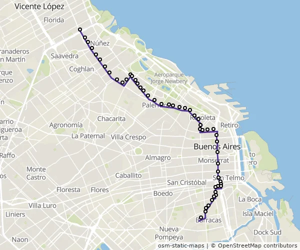 Mapa do itinerário da linha