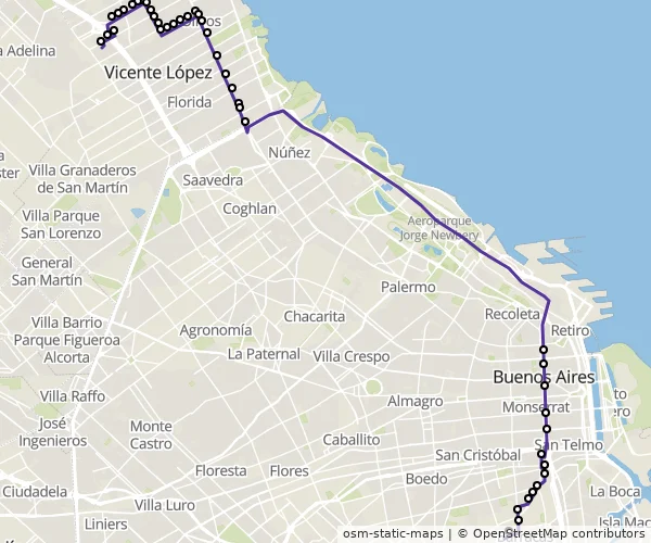 Mapa do itinerário da linha