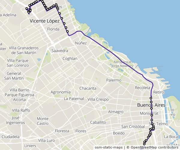 Mapa do itinerário da linha