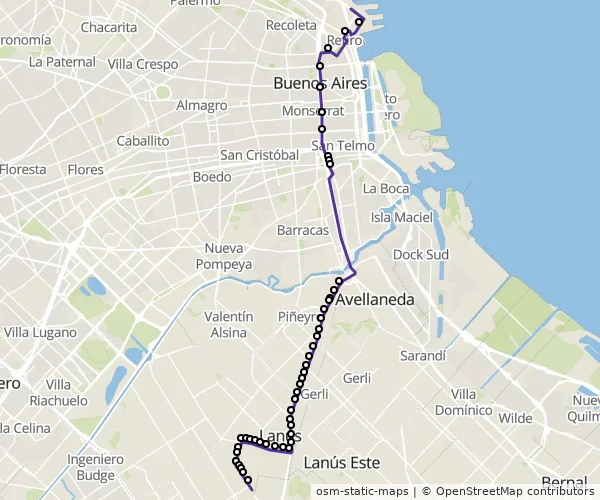 Mapa do itinerário da linha