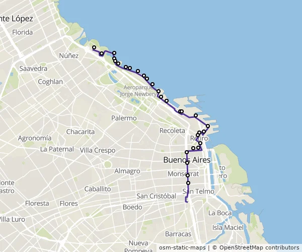 Mapa do itinerário da linha