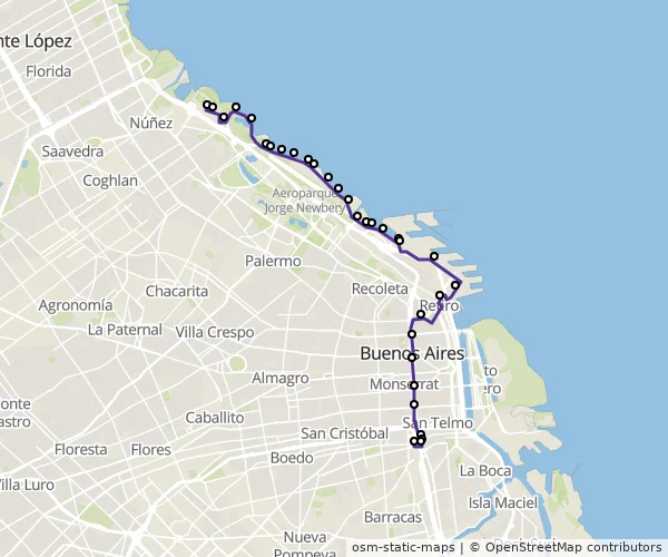 Mapa do itinerário da linha