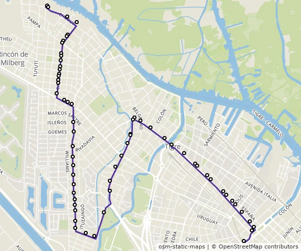 Mapa do itinerário da linha