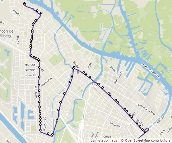 Mapa do itinerário da linha