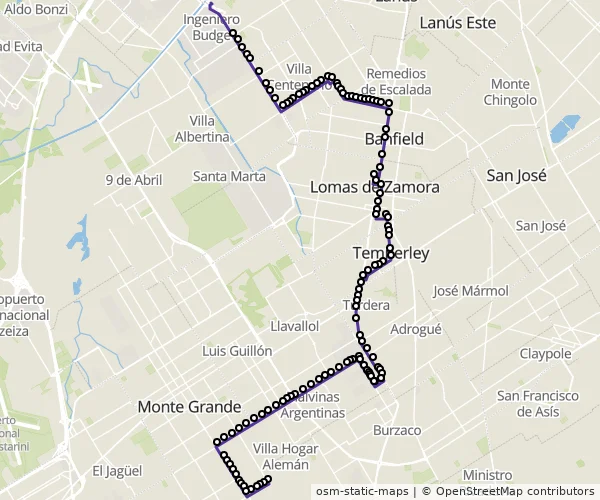 Mapa do itinerário da linha