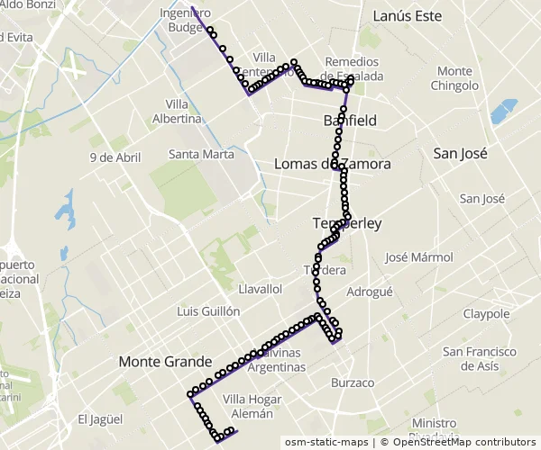 Mapa do itinerário da linha
