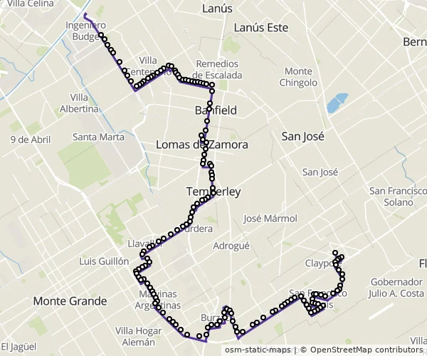 Mapa do itinerário da linha