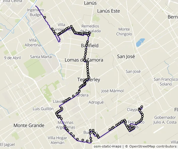 Mapa do itinerário da linha