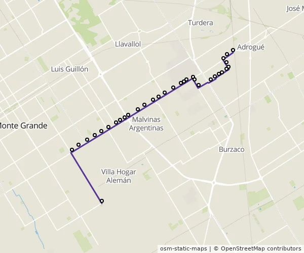 Mapa do itinerário da linha