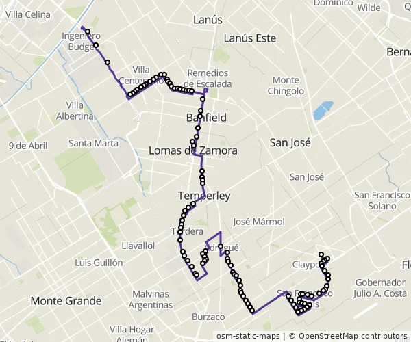 Mapa do itinerário da linha