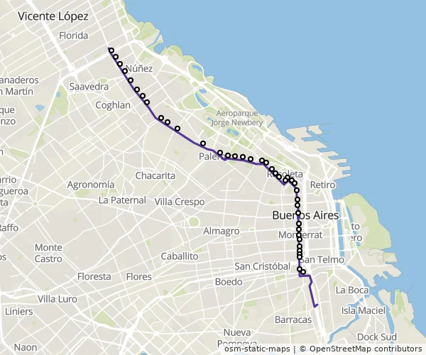 Mapa do itinerário da linha