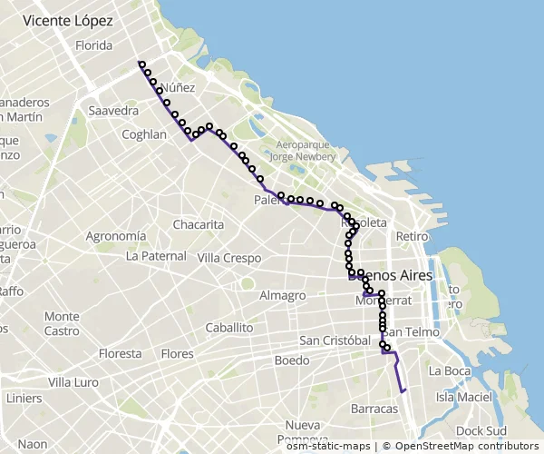 Mapa do itinerário da linha