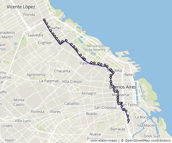 Mapa do itinerário da linha