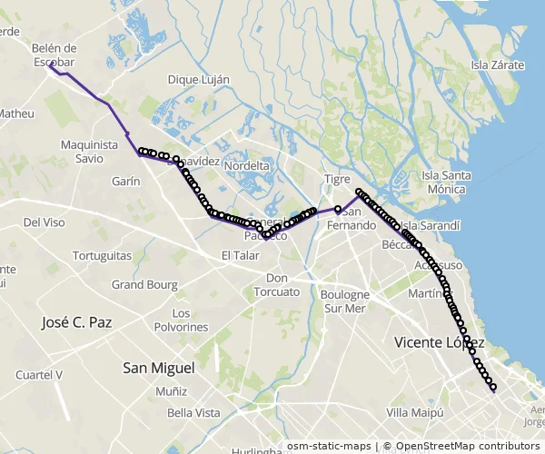 Mapa do itinerário da linha