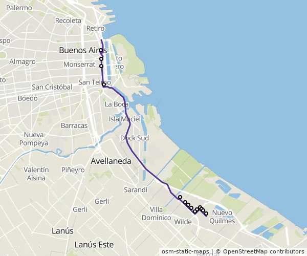 Mapa do itinerário da linha
