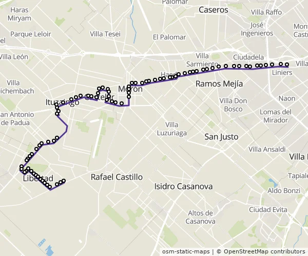 Mapa do itinerário da linha