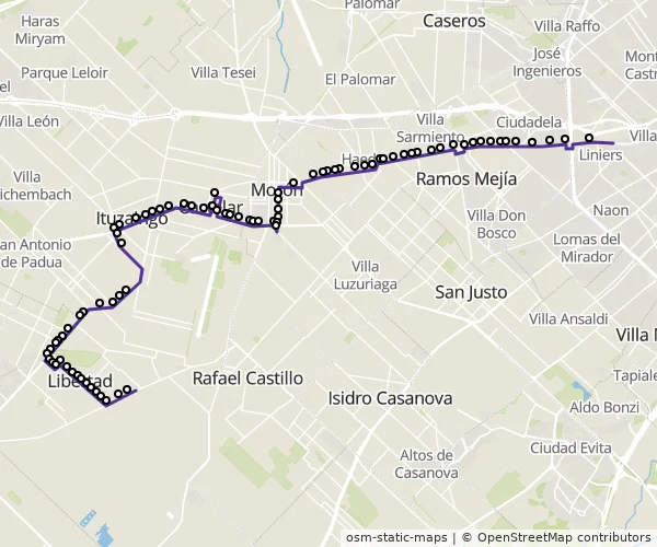 Mapa do itinerário da linha