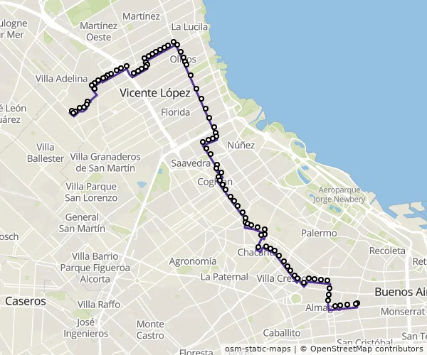 Mapa do itinerário da linha