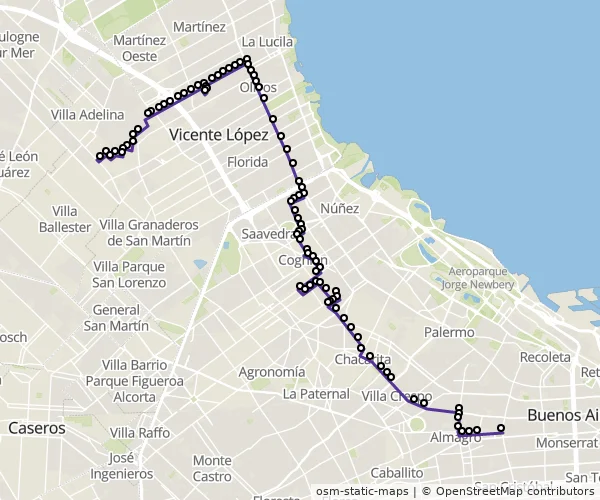 Mapa do itinerário da linha