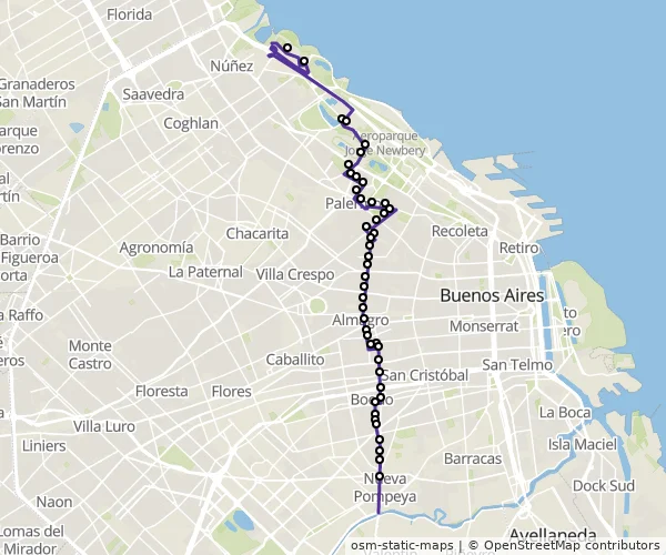 Mapa do itinerário da linha