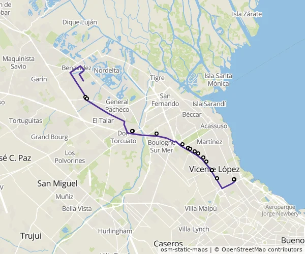 Mapa do itinerário da linha