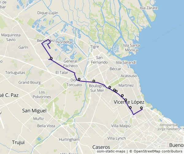 Mapa do itinerário da linha