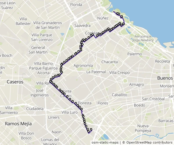 Mapa do itinerário da linha