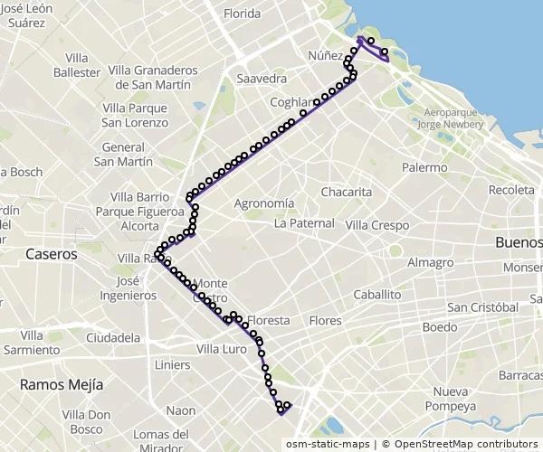 Mapa do itinerário da linha
