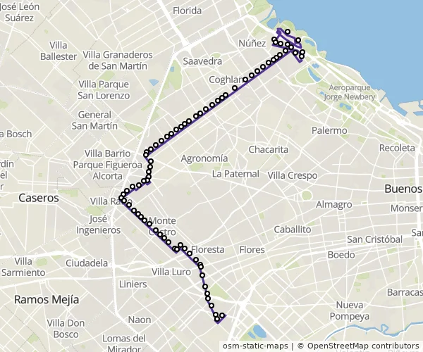 Mapa do itinerário da linha