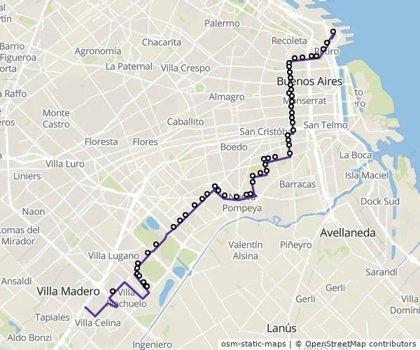 Mapa do itinerário da linha
