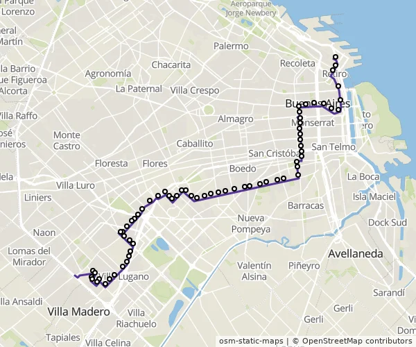Mapa do itinerário da linha