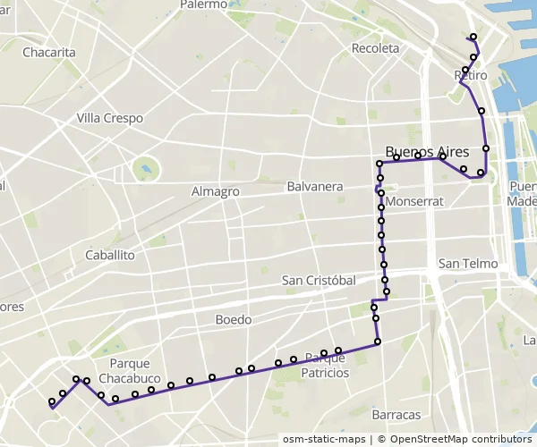 Mapa do itinerário da linha