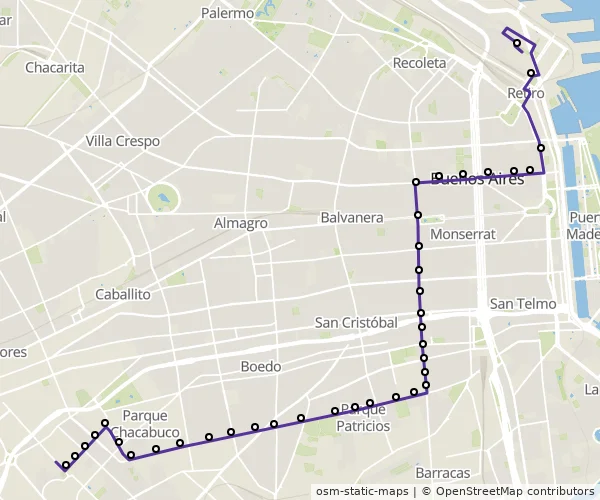 Mapa do itinerário da linha