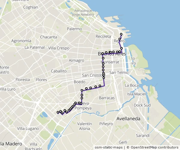 Mapa do itinerário da linha
