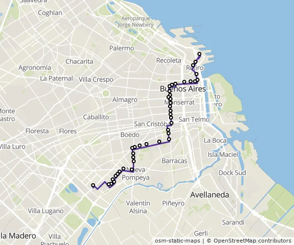 Mapa do itinerário da linha