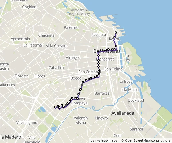 Mapa do itinerário da linha