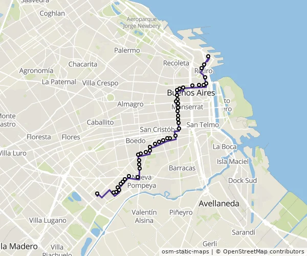 Mapa do itinerário da linha