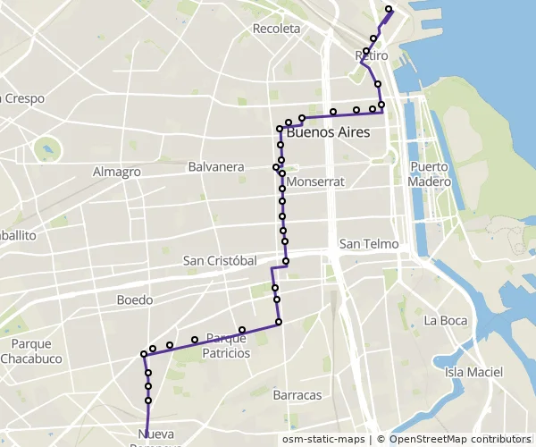 Mapa do itinerário da linha