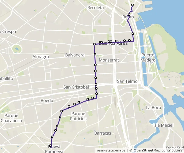 Mapa do itinerário da linha