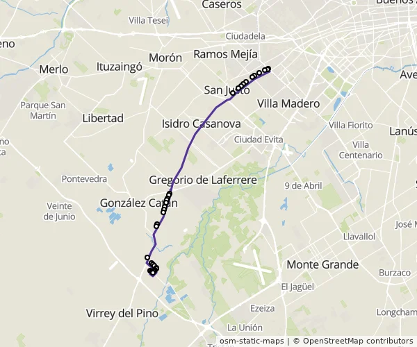 Mapa do itinerário da linha