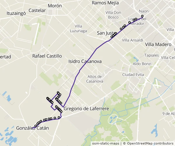 Mapa do itinerário da linha