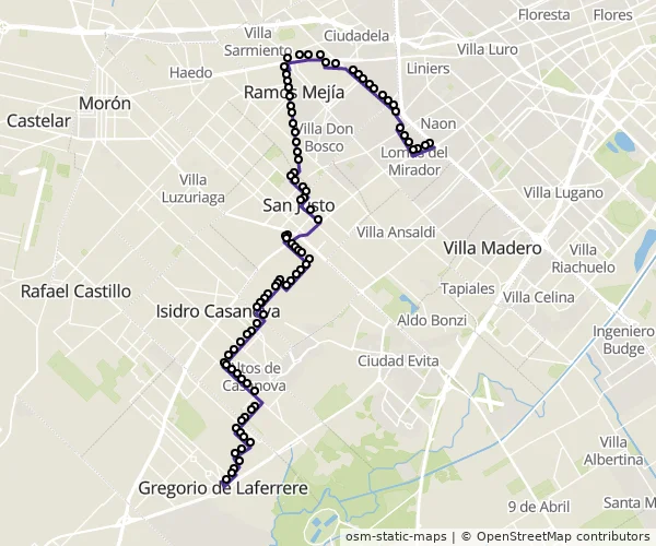 Mapa do itinerário da linha