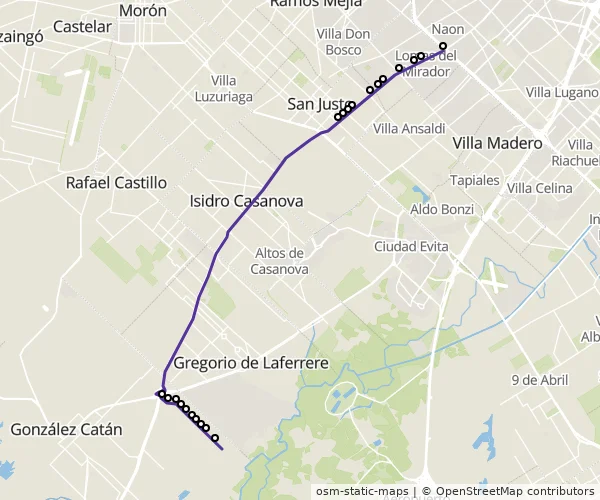 Mapa do itinerário da linha