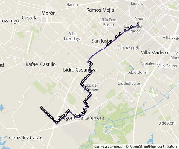 Mapa do itinerário da linha