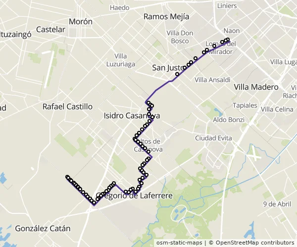 Mapa do itinerário da linha