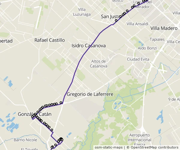 Mapa do itinerário da linha
