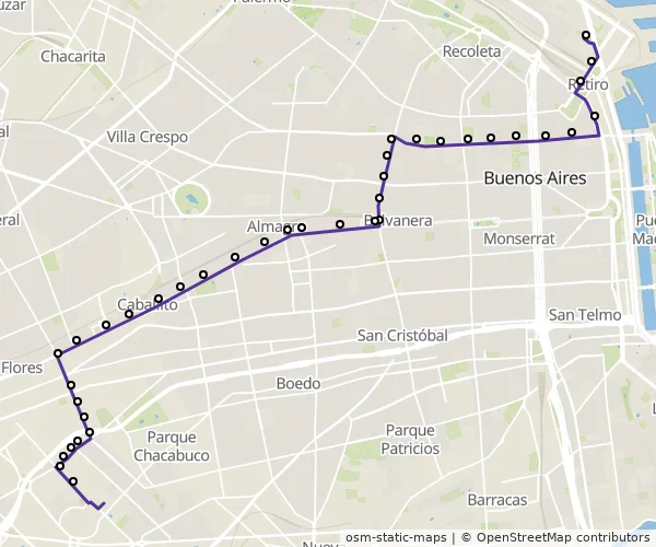 Mapa do itinerário da linha