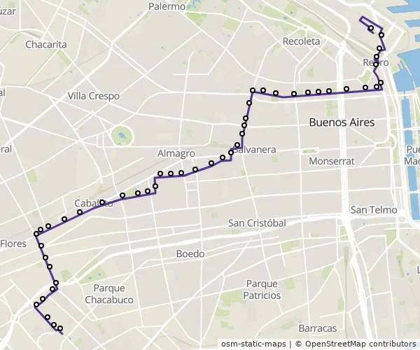 Mapa do itinerário da linha