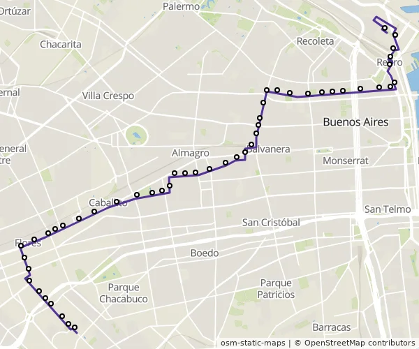 Mapa do itinerário da linha